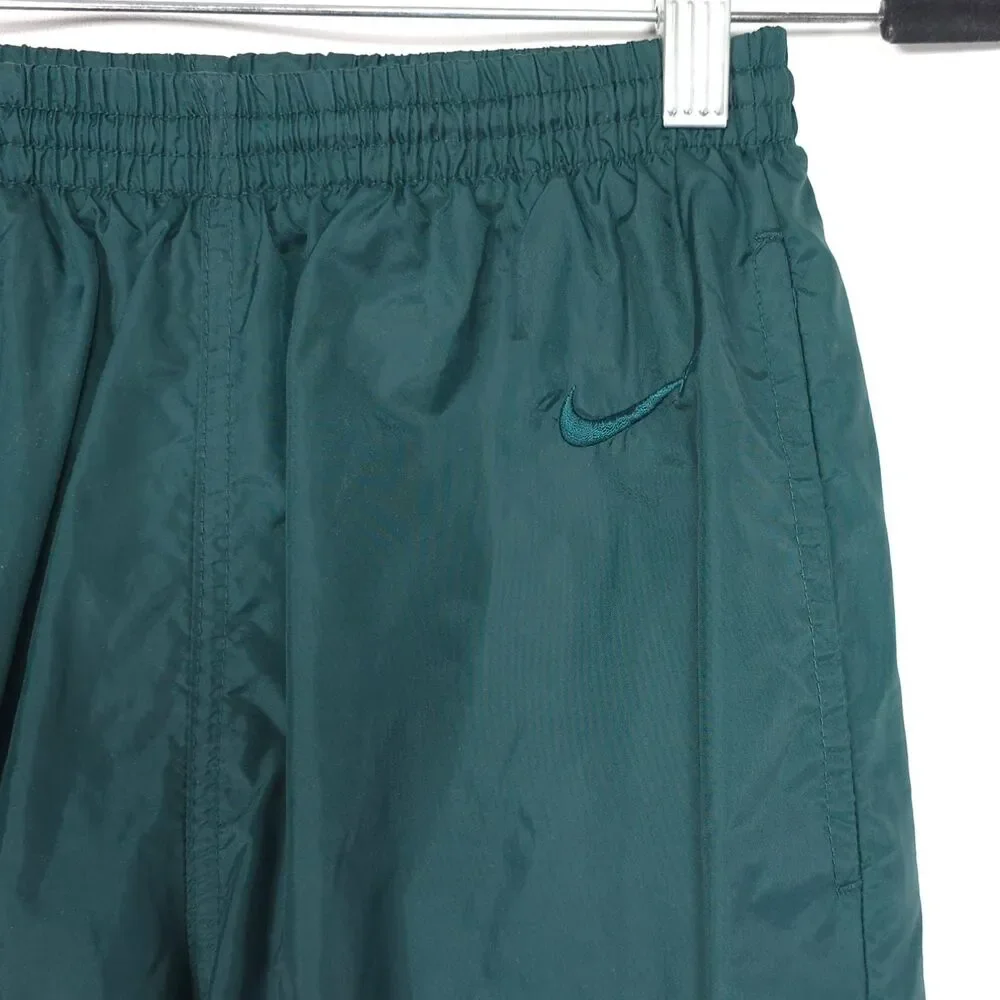 NIKE Men's SMALL Track Pants Joggers Green Zip Ankle Swoosh VINTAGE 90's Nylon
